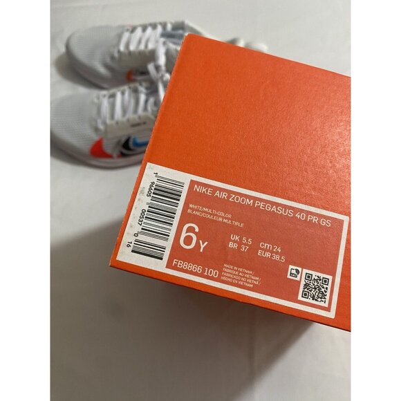 New Youth Size 6Y White Nike Air Zoom Pegasus 40 PR GS Running Shoes FB8866 100 - Picture 10 of 10